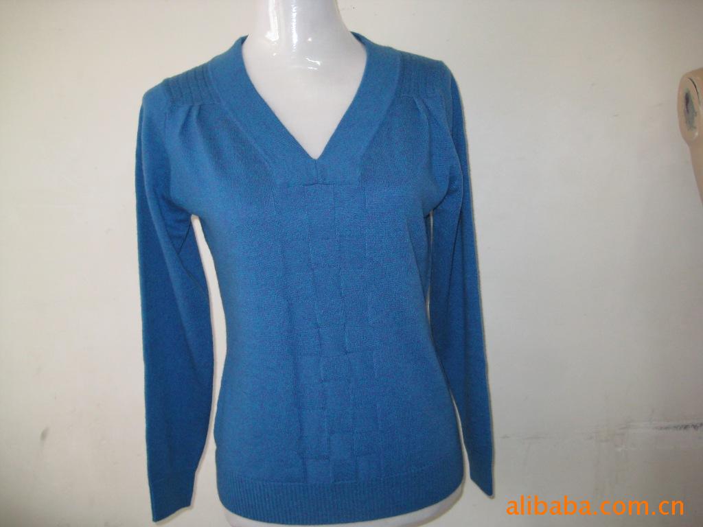 正装天蓝色长袖V领羊绒衫针织衫批发–正装天