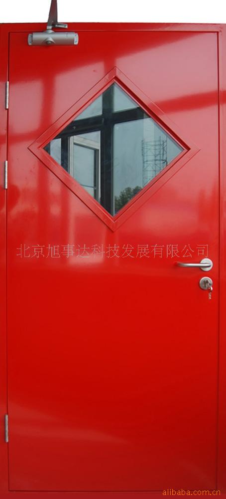 【新标红色单扇带玻璃钢质甲级防火门】