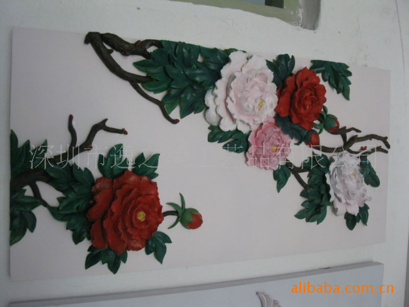 浮雕画无框画装饰画立体画3d画树脂工艺品牡丹花