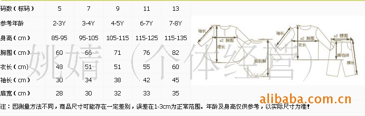 儿童棉袄尺码对照表图片