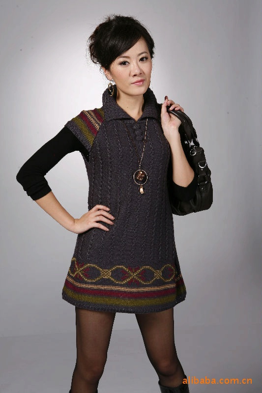 2010翻领连襟式 针织手工 中长款 毛衣e611 80.00,78.00,76.00元/件