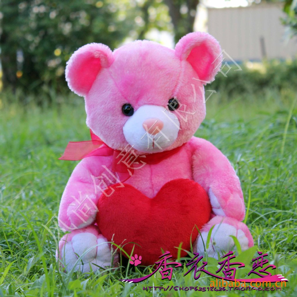 毛绒玩具 玫红色抱桃心熊仔(爱心熊)情人节产品 玩偶