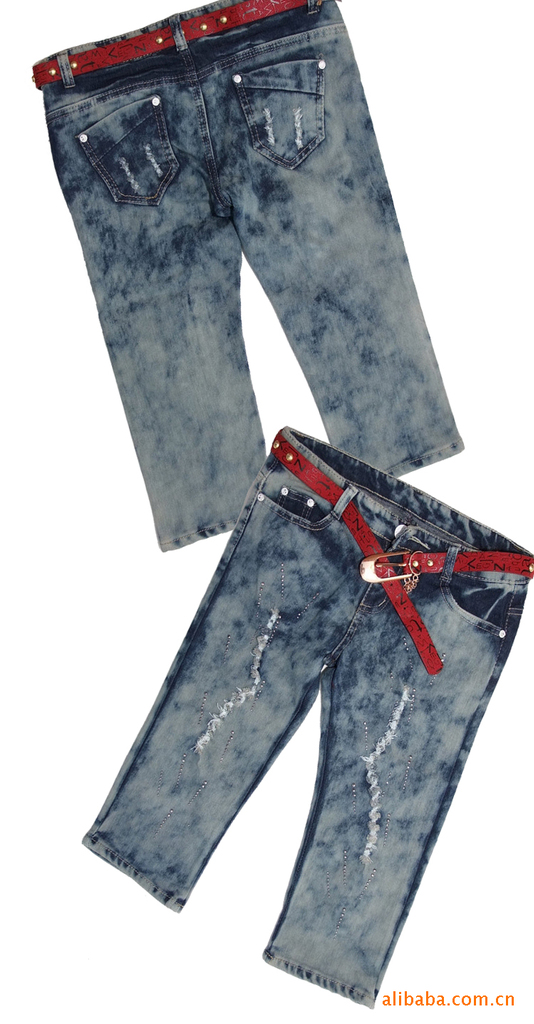 热销新款马裤 瑞丽百搭钉珠水洗磨破中腰七分裤3282 27.00,26.50,26.