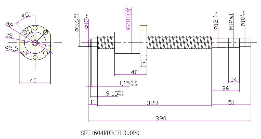 供应1604滚珠丝杆可定制自行设计端部加工价格c7精度490mm