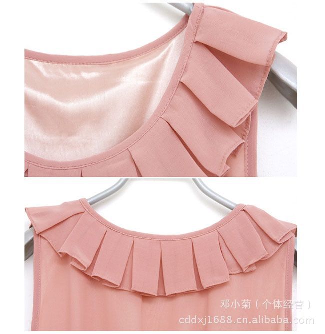 时尚韩版女装新款夏装-女式弓字褶收腰雪纺连衣裙