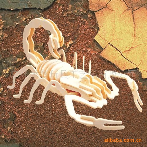 四联3d木制仿真蝎子拼装模型/立体拼图diy玩具批发/益智玩具