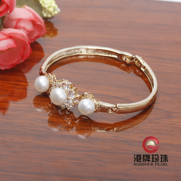 bz0006 18kgp镀黄金淡水珍珠手镯批发