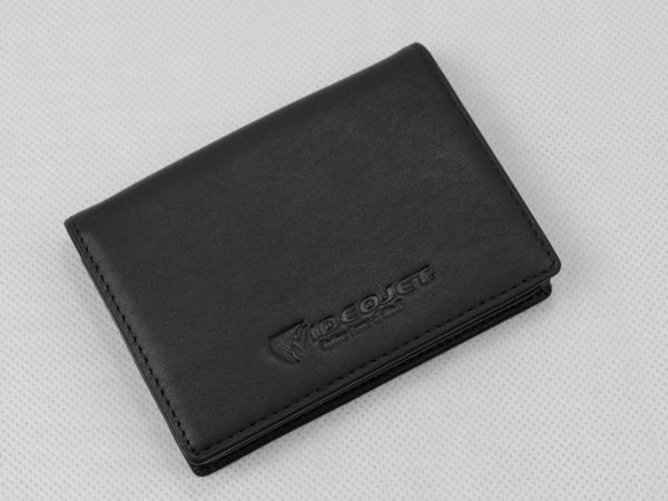 皮具工厂供应 黑色软皮面 含logo压印30张名片南韩水软牛皮名片包