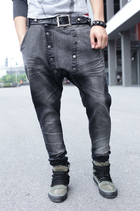 2012韩版男装牛仔哈伦裤,男式牛仔洗水弹力垮裤 大裆裤733