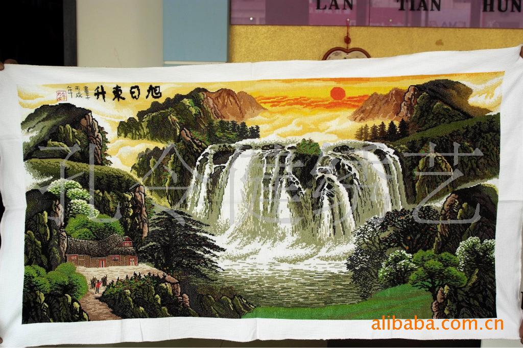 精心制作纯手工十字绣成品 旭日东升,现货,成品正面工整平滑无起毛无