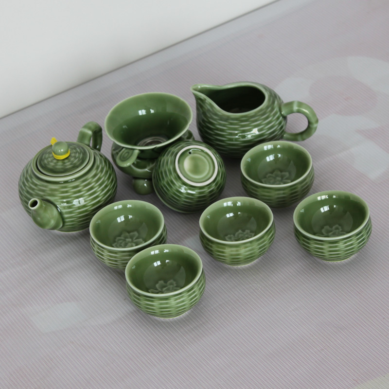 厂家直销 活瓷 新奇特 德化陶瓷 茶具 编织 茶具套装 德化茶具