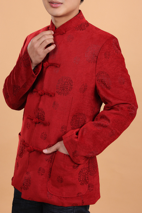 男士唐装外套上衣 高档男式唐装休闲服装大气显成熟风范 酒红色