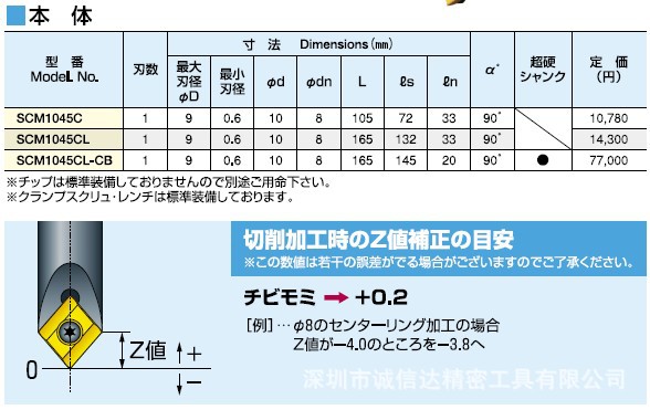 scm1045cl日本fujigen富士元中心鑽倒角刀