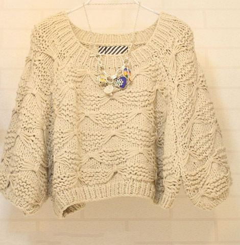 2011秋冬 sly粗毛线手工钩织甜美蝙蝠灯笼袖短款毛衣