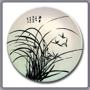 手绘国画釉下彩 宜兴陶瓷 陶瓷盘 餐具 手工工艺彩陶 酒店盘子