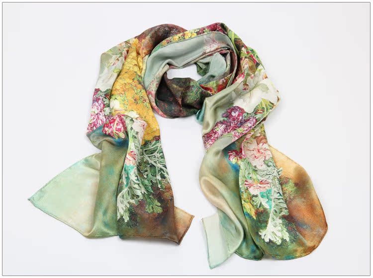 100% Luxurious Charmeuse Silk Oil Painting Long Scarf Shawl  