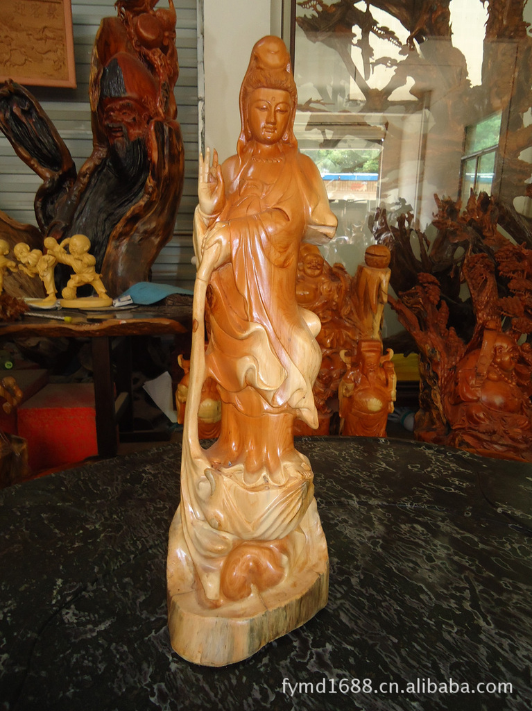 佛缘木雕厂红豆杉滴水观音观世音菩萨佛像工艺品加工