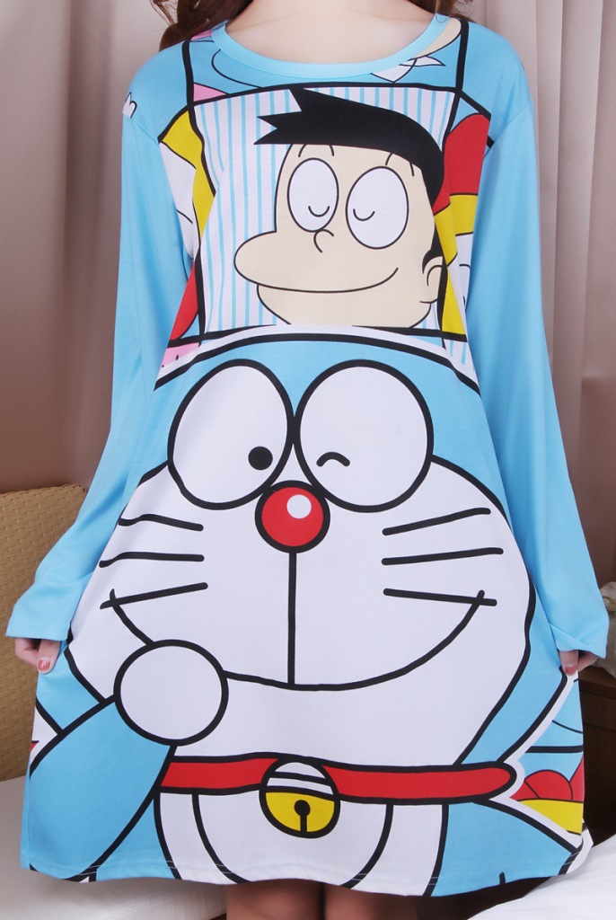 春秋季机器猫大雄卡通女士棉睡裙家居服】价格,厂家,图片,家居服,睡衣