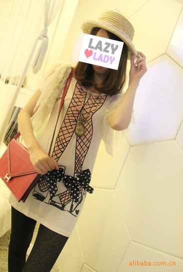 1508@网袜双腿蝴蝶结 层层纱袖 长t 面料:其他 款式:套头 颜色:黑色