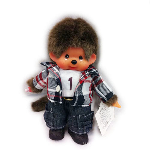 批发正版蒙奇奇20cm服装款帅气格子帽装男孩带礼盒