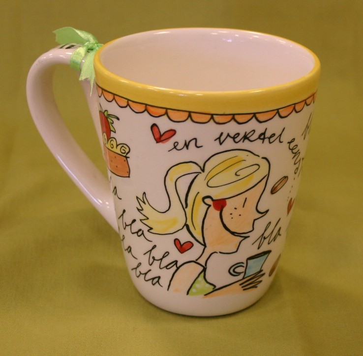 [厂家直销][荷兰原单]精陶blond手绘下釉卡通风格咖啡杯/马克杯