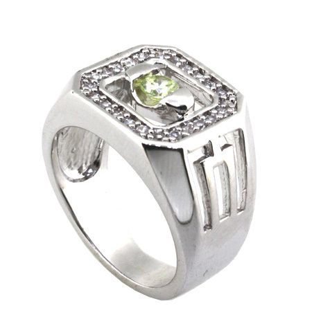 义顺祥首饰韩版流行铜镀白金镶锆石男戒