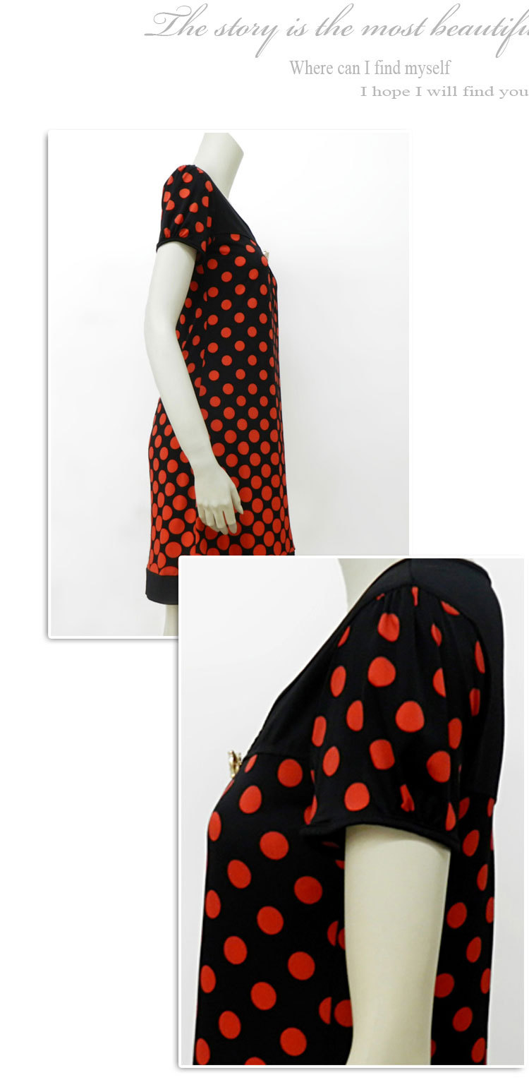 黑底红点2012夏季厂家直销新品短袖连衣裙圆点修身连衣裙热卖