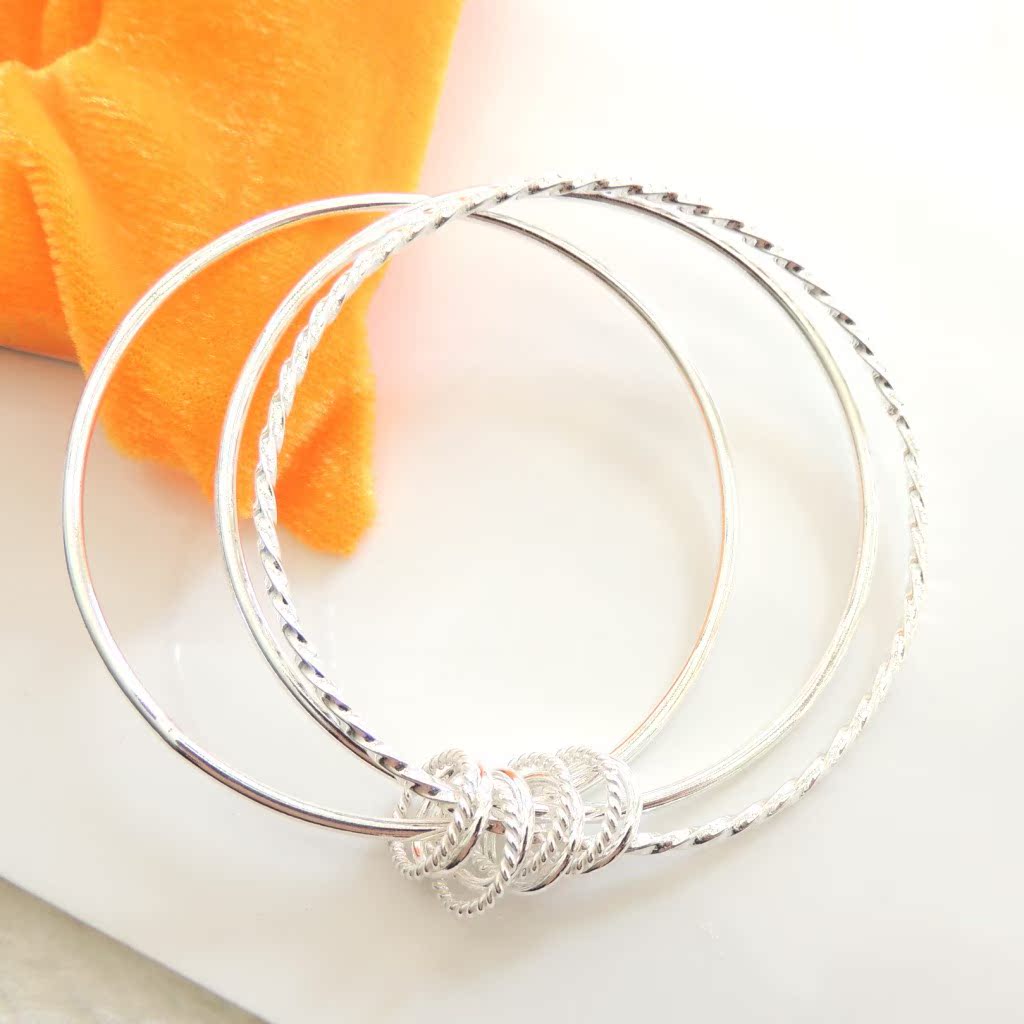 s990纯银手圈手镯 流行时尚韩版连环圈手圈手镯 21克 三圈手镯