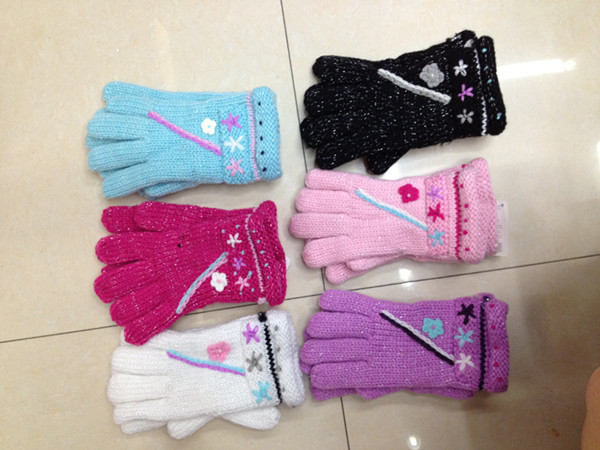 针织毛线绣花五只手套 韩版可爱彩色保暖手套批发图片_1