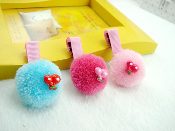 可爱樱桃毛球 绒球儿童发夹 蝴蝶结发夹 韩版发饰 边夹_发饰,头饰