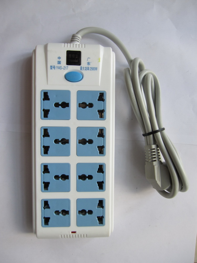 六孔家用插板 雅爱斯-yas217 10a 3m线 ccc认证 多国头适用