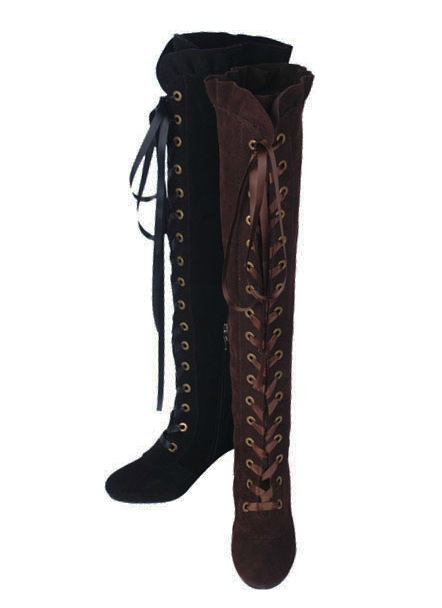 春秋新款热卖真皮vivi花边日式过膝女长靴子