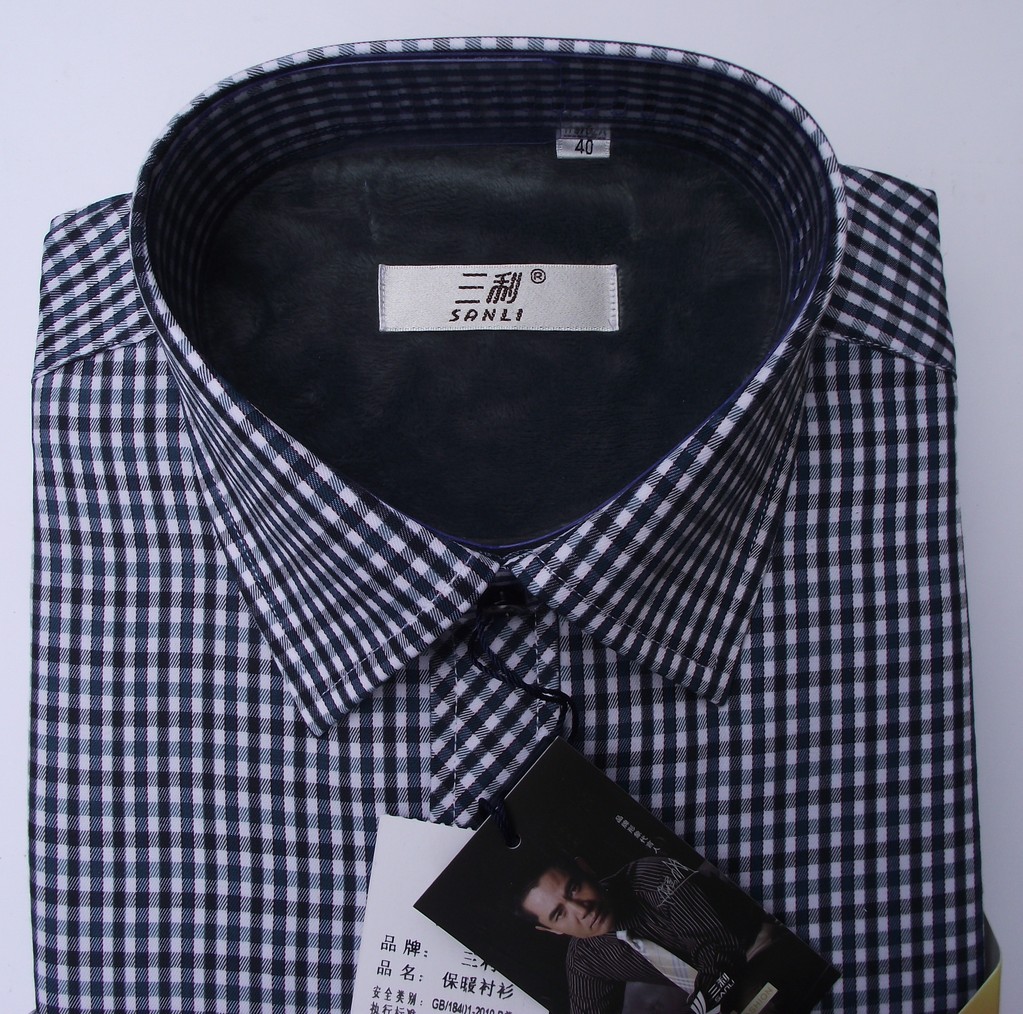 [供应]正品三利男士保暖衬衫 加厚加绒双层长袖衬衫 商务休闲保暖衬衫