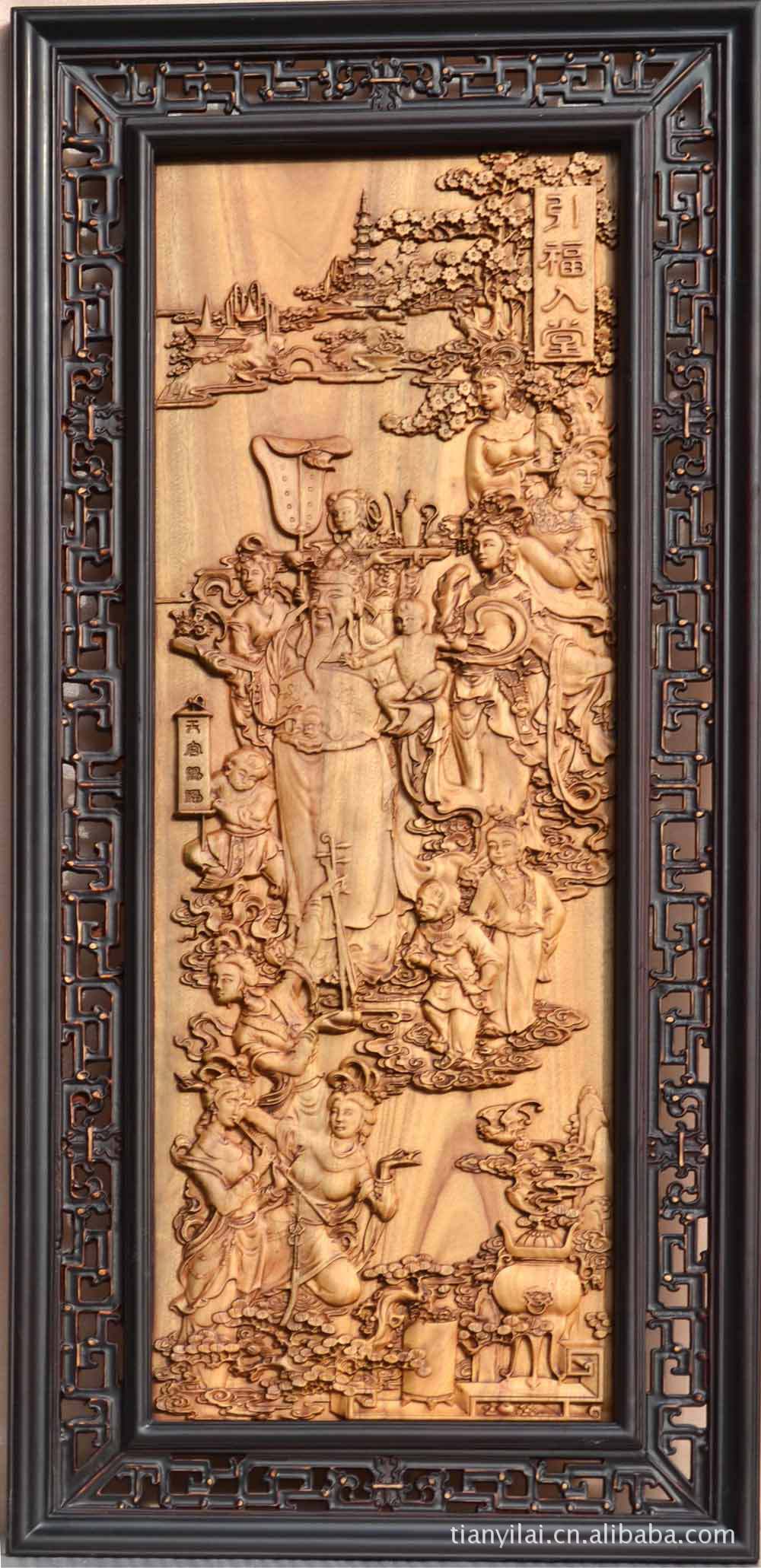 木雕壁画 引福入堂 香樟木 工艺品厂家直供 制作精美 量大从优
