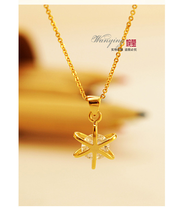 600111#大风车锆石项链 个性短款女镀18k真金锁骨链高档项链批发