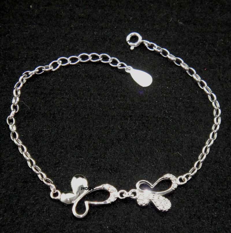 银饰品/925银/双/蝴蝶/银/手链/假一赔十 分销/一件代发