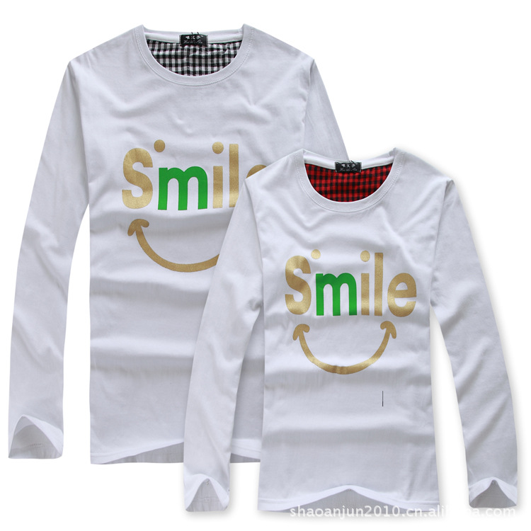smile情侣装精梳棉圆领长袖秋款男女款打底衫厂家直销供应批发t恤