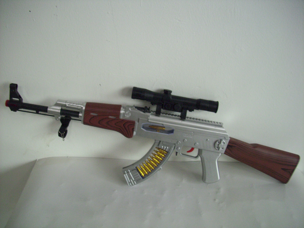 新款白银ak47-a震动,枪声七彩手电,电动枪图片_1