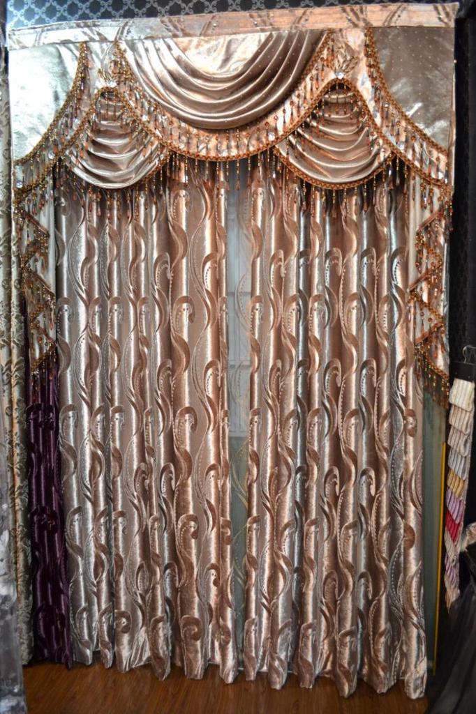 高档窗帘布 奢华刷花压花丝绒布 欧式 大花 客厅卧室窗帘