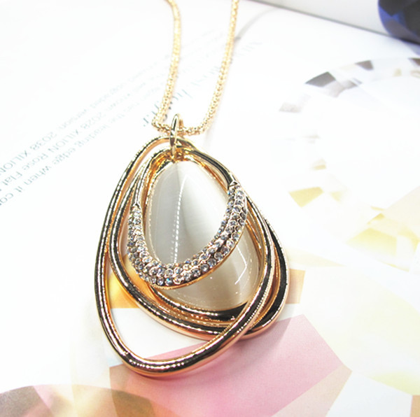 韩娜淑韩版宝贝 合金镶透明猫眼 电镀真金 长款毛衣链