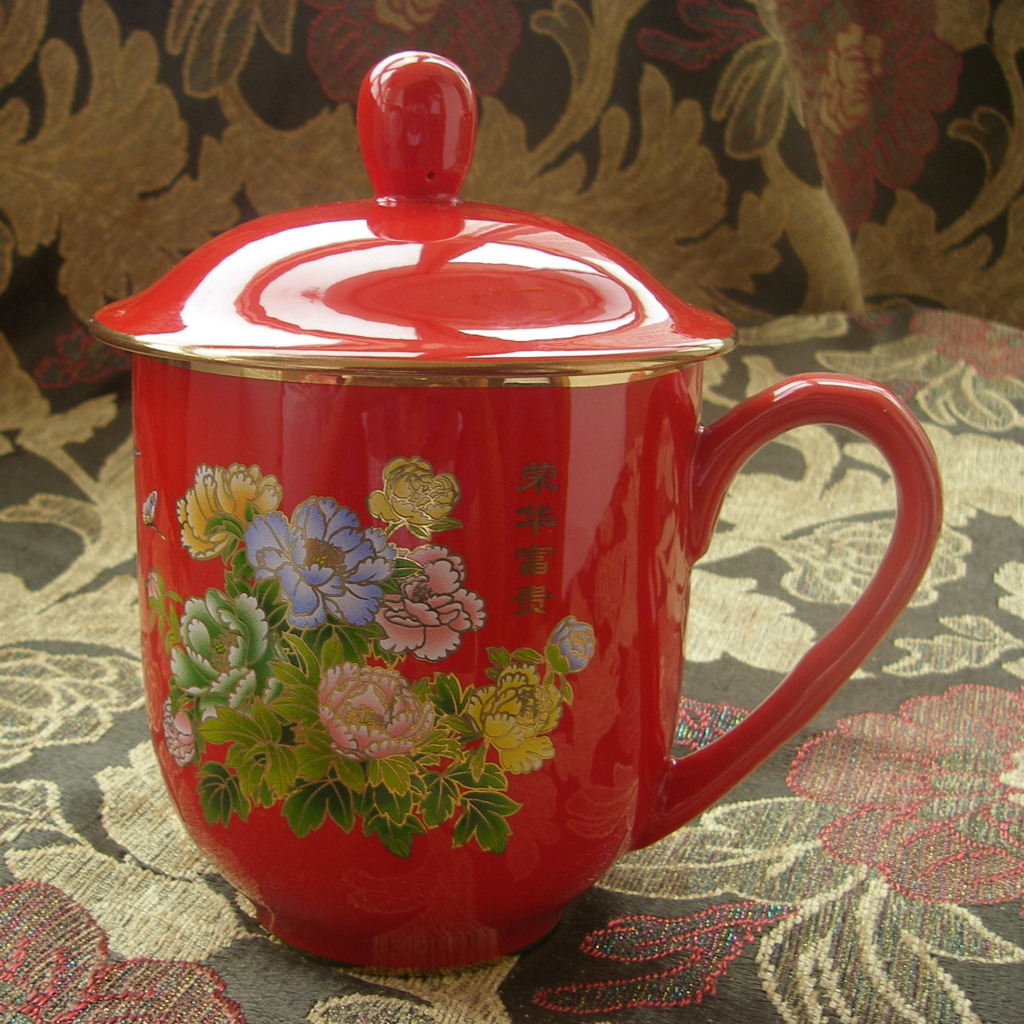 红瓷杯,牡丹中国红瓷杯,醴陵红瓷杯,礼品