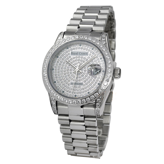 rc手表 萝亚克朗石英男表3594m-2(镶钻表壳 镶钻表面 放大日历)