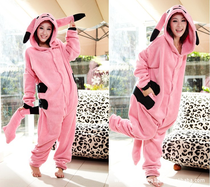 爱情公寓恐龙猫粉色皮卡丘可爱卡通动物情侣连体睡衣男女家居服装