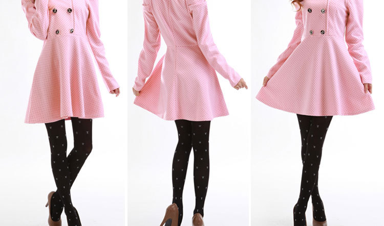 的确良品 春装新品 韩版品质女装毛呢蓬蓬波点连衣裙长袖冬裙