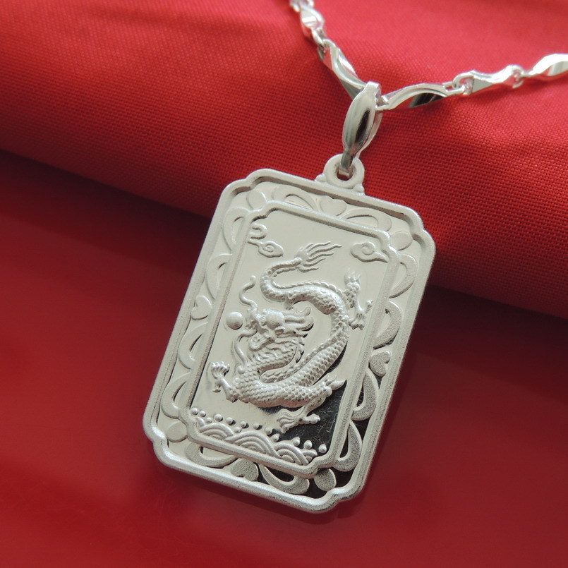 纯银s990生肖吉祥龙吊坠 纯银生肖龙牌项坠吊坠 男士生肖吊坠 8克