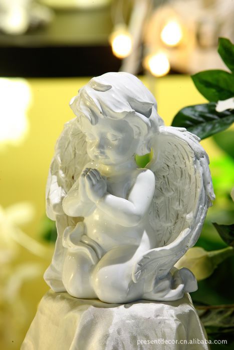 柏斐 家居客厅装饰摆设新古典风格树脂工艺品 可爱白色小天使