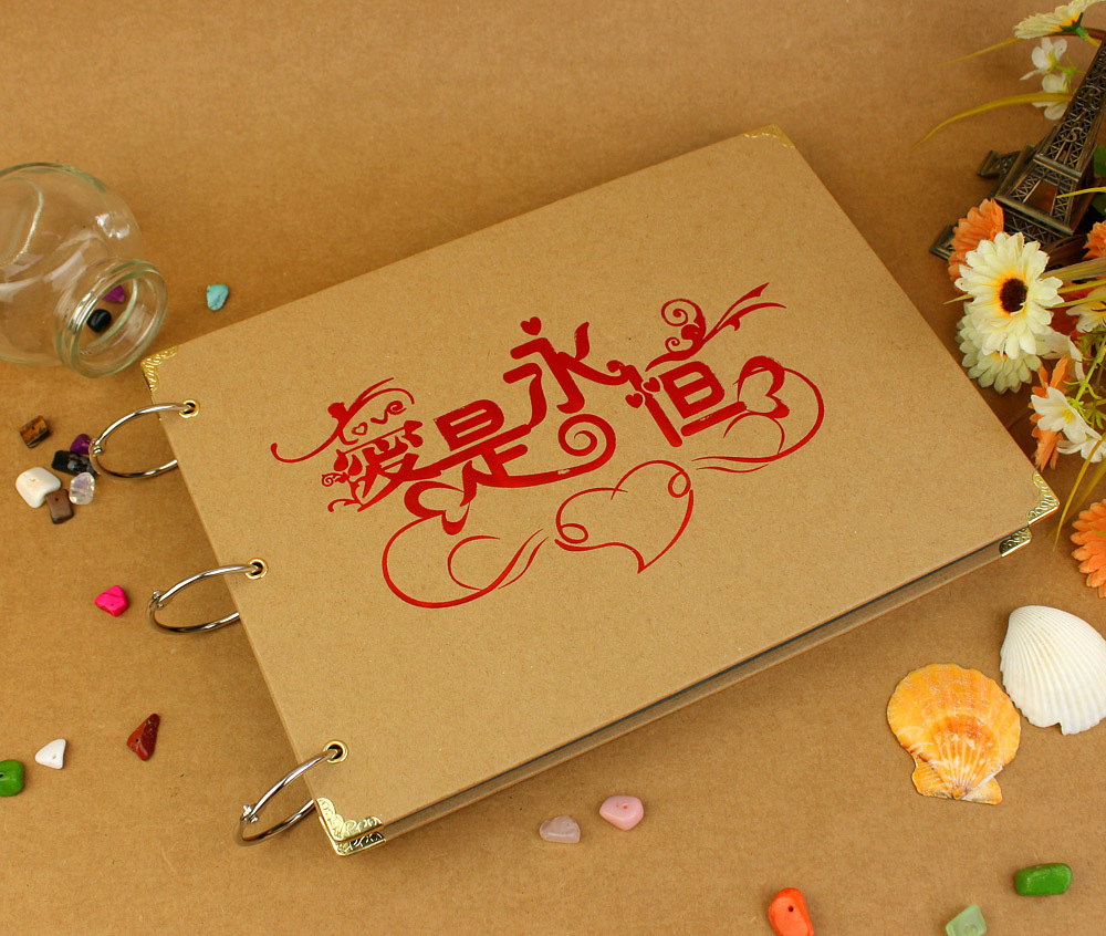 供应diy相册 淘宝爆款10寸铁环手工装订 爱是永恒牛卡纸diy相册