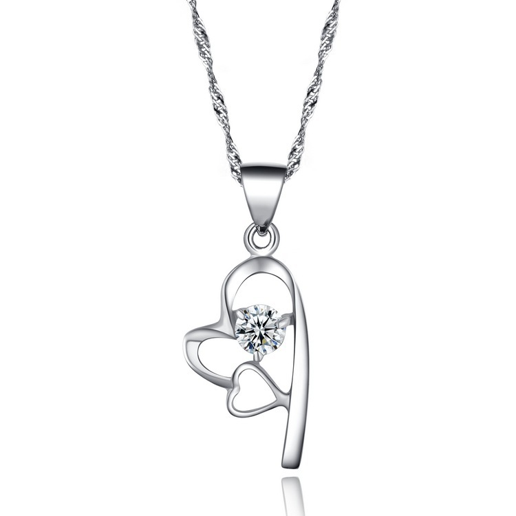 s925纯银吊坠 纯银镀白金项链 单坠 雅心 一件代发 nd0016