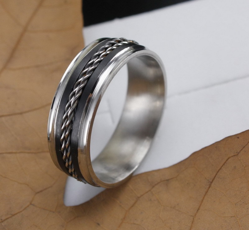 欧美风中间两钢丝条戒指指环男女通用钛钢饰品批发