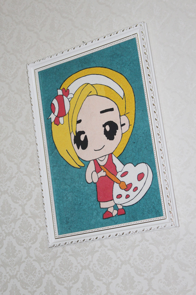 大量销售可爱小姑娘卡通人物泥彩画手工制作
